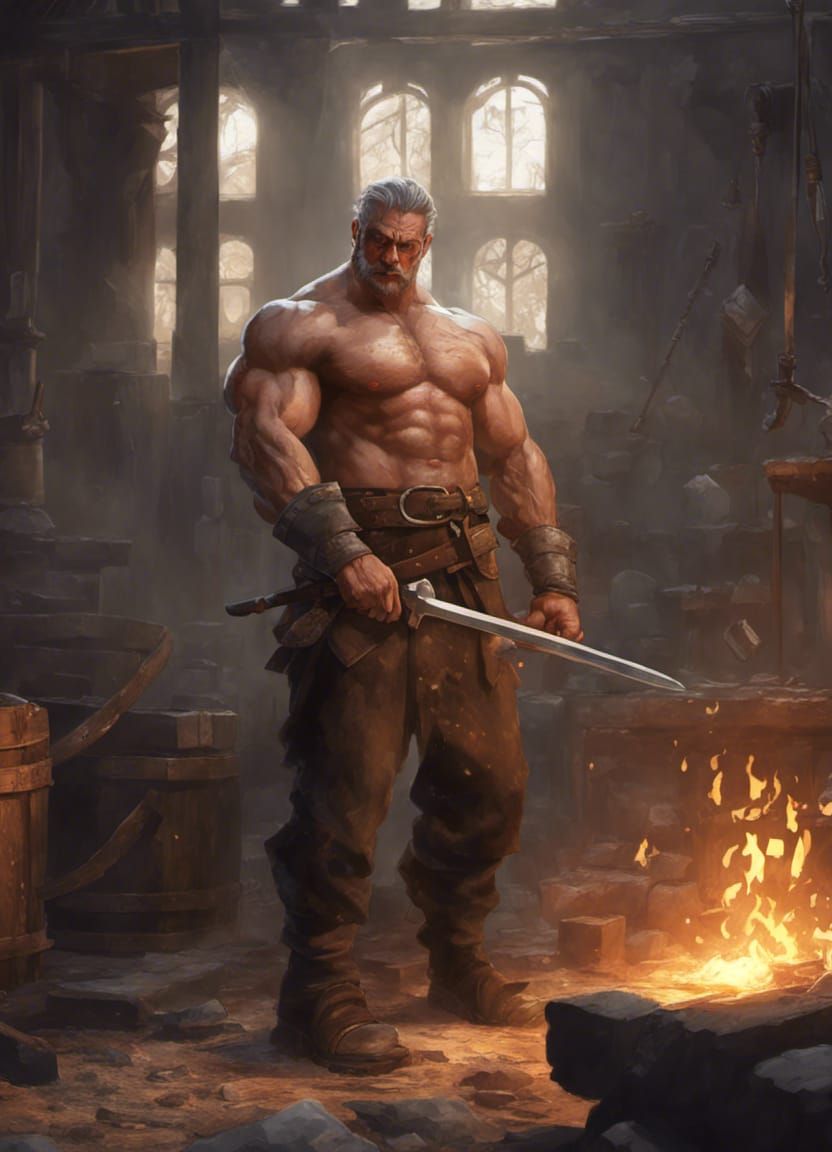 Blacksmith Forging Sword: Detailed Fantasy Art
