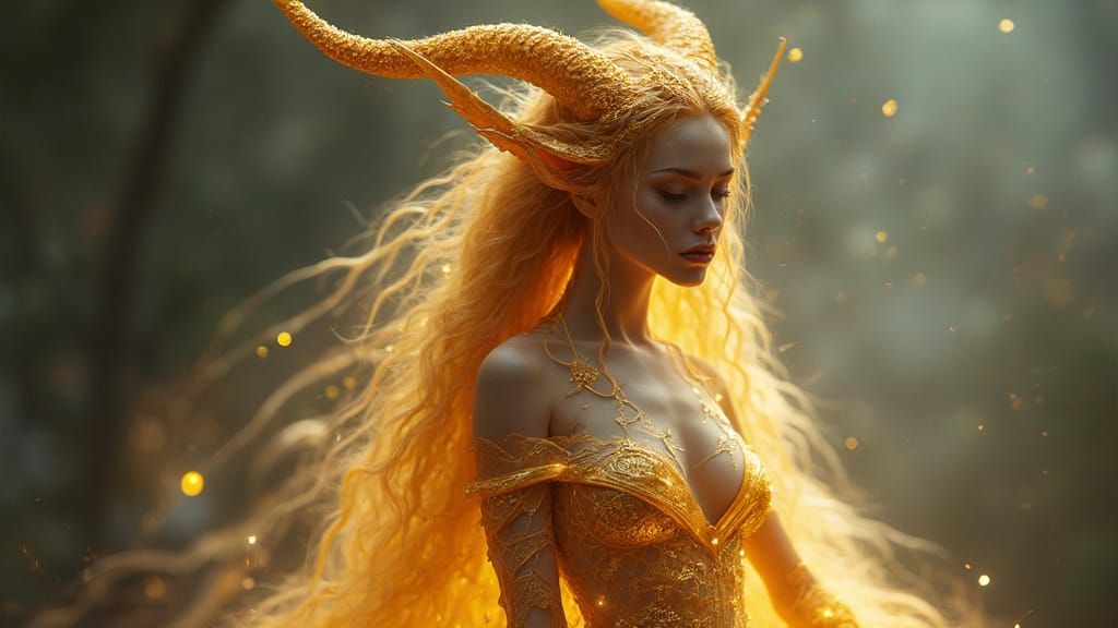 Golden Goddess Dragon Queen in Ethereal Splendor