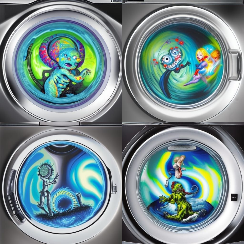 Monster Trapped in Washing Machine: Hyperrealistic Photo