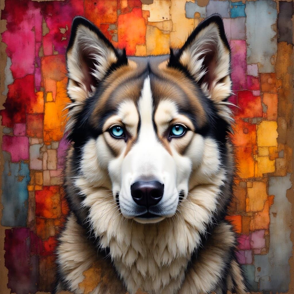 Husky Portrait in Aged Oil Painting Style