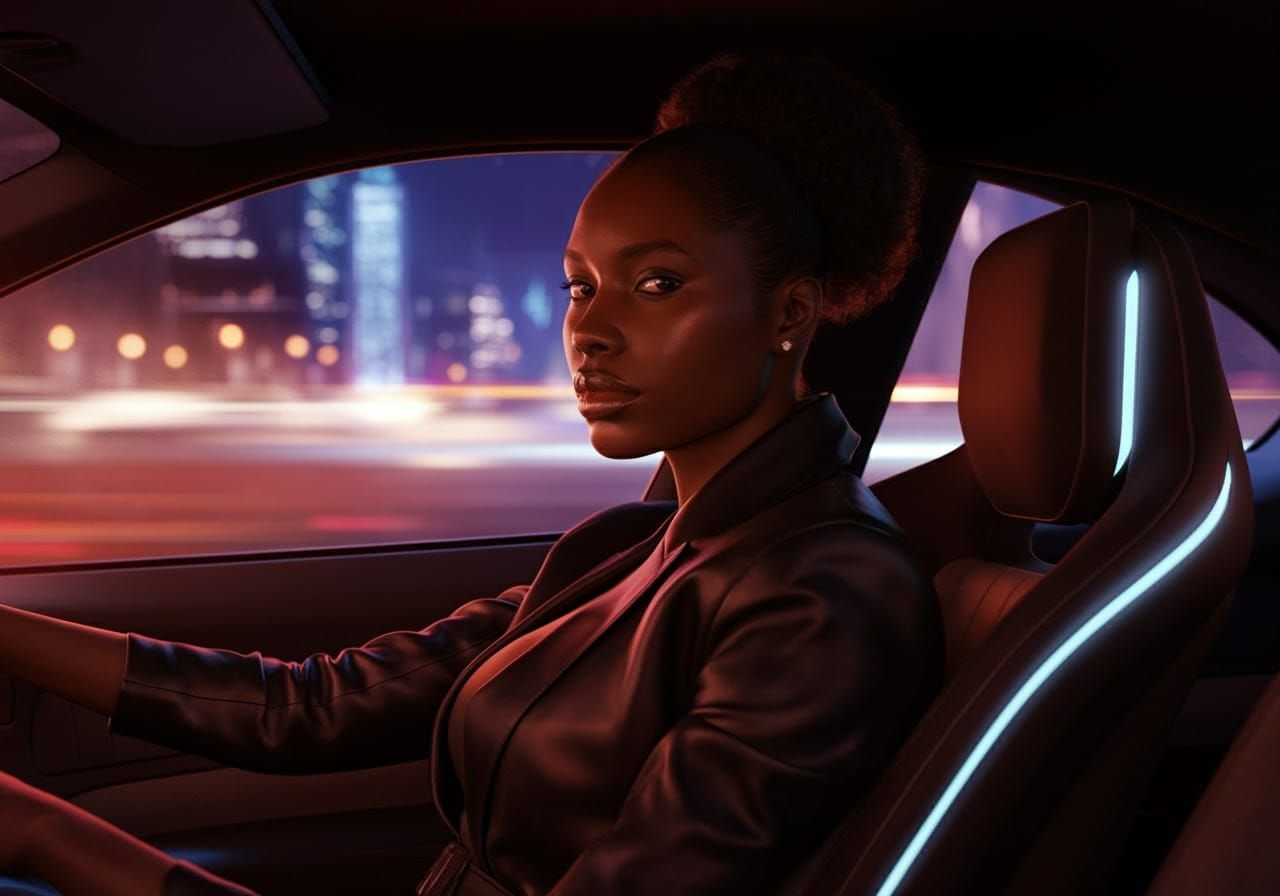 Futuristic Car Ride Through City at Night