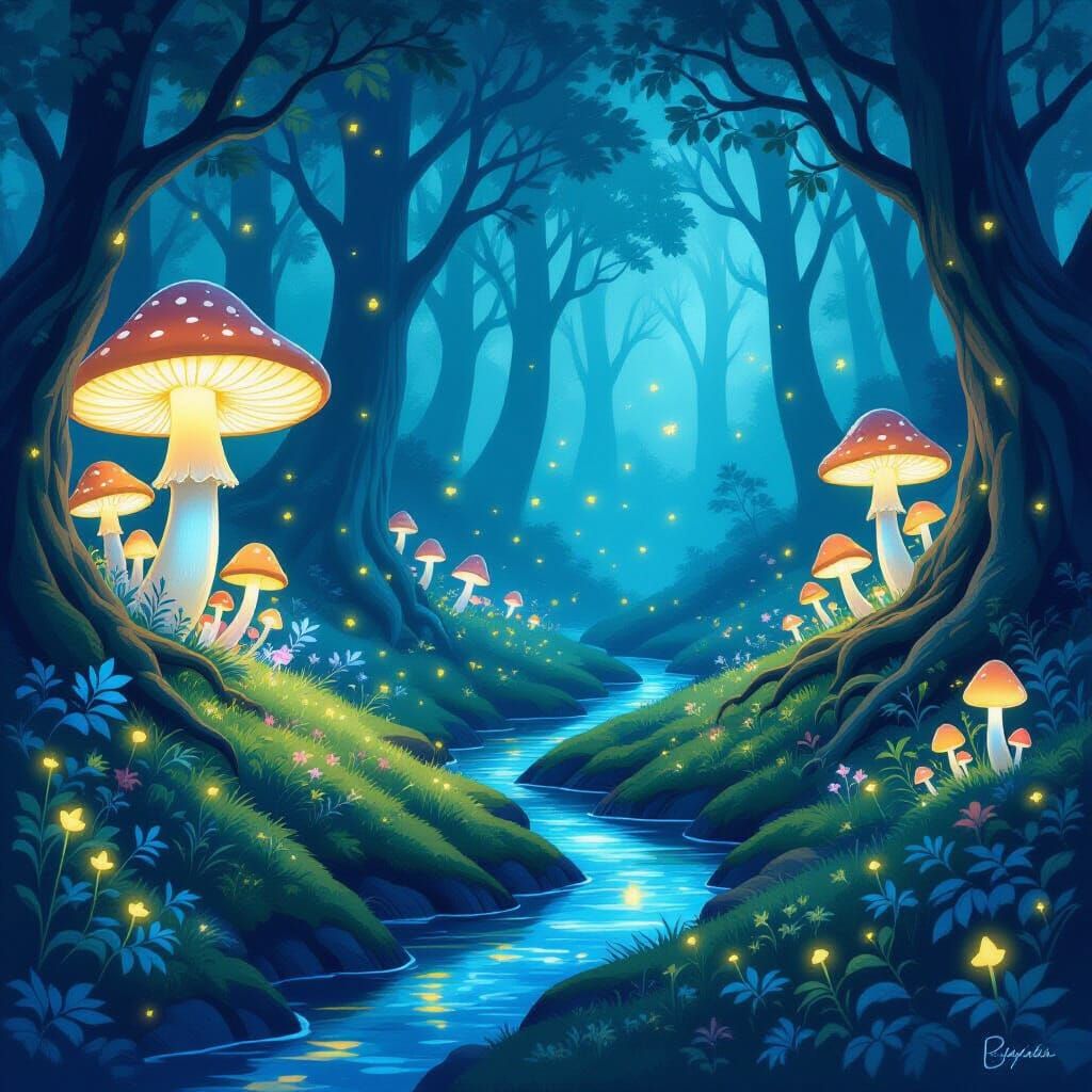 Bioluminescent Mushroom Forest at Twilight