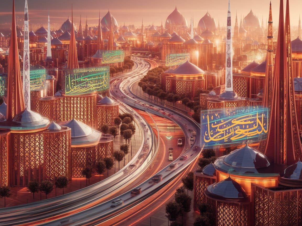 Futuristic Metropolis with Islamic Geometric Design