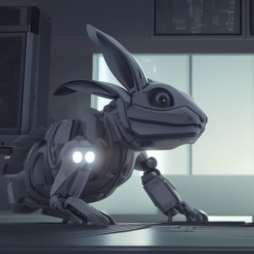 Futuristic Bunny Amidst Screens in Sci-Fi Style