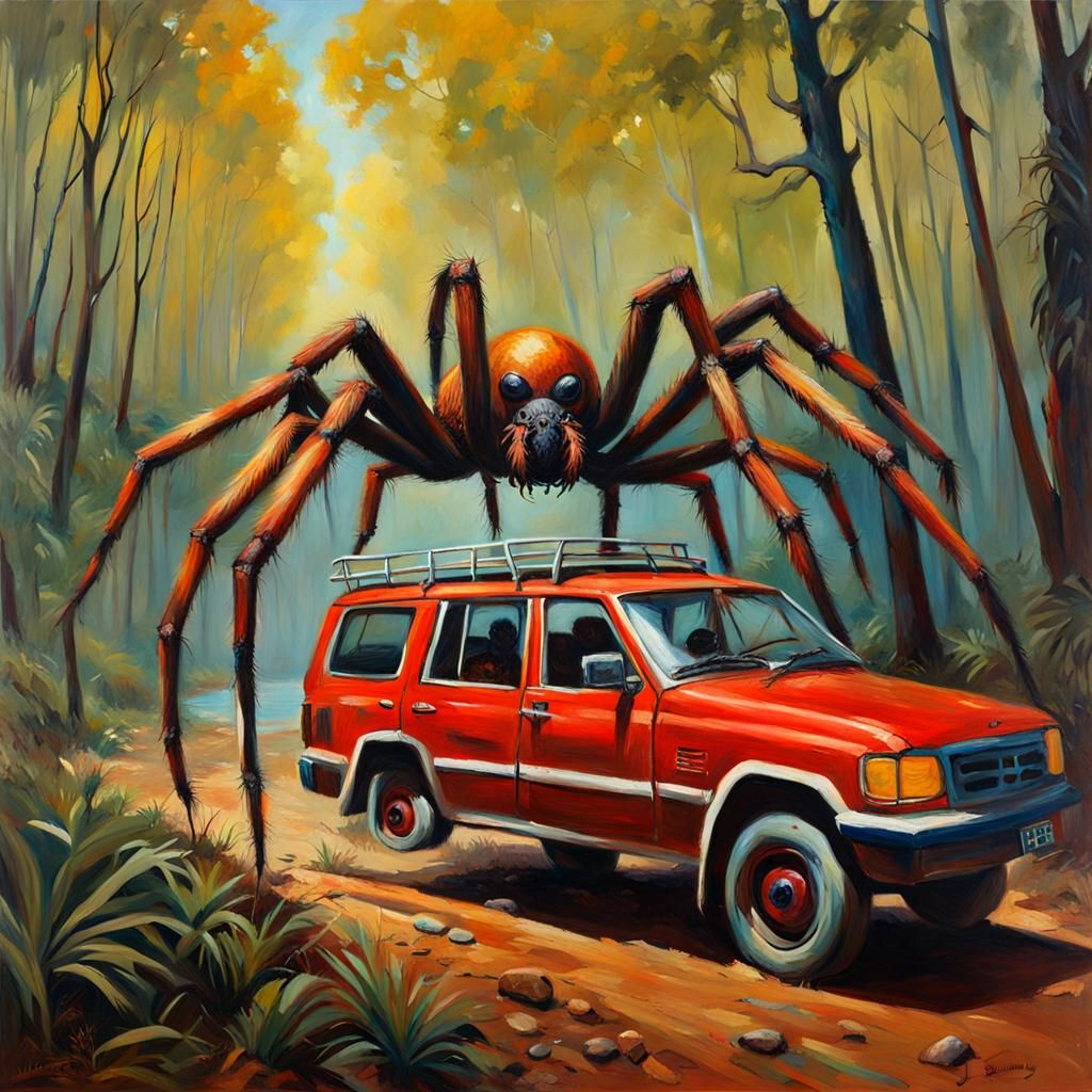 Australia Under Spider's Reign: An Oil Painting