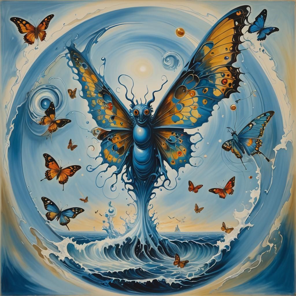 Surreal Blue Monster Emergence in Dali Style