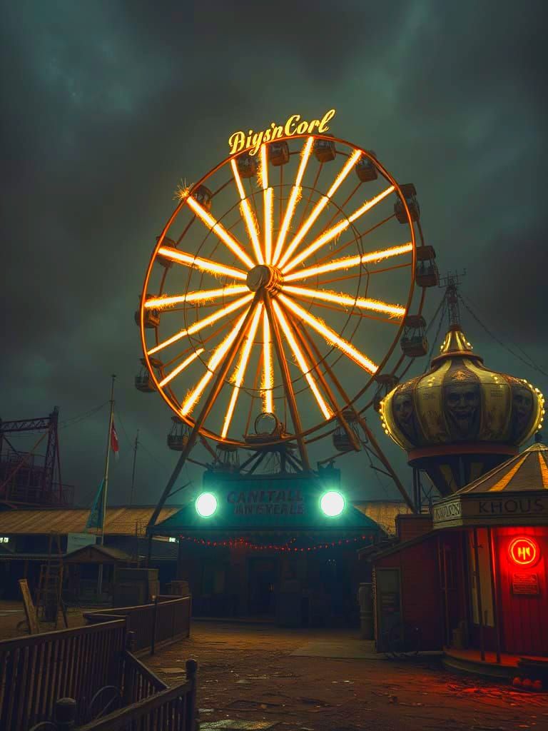 Abandoned Carnival Supervillain Lair in Post-Apocalyptic Ste...