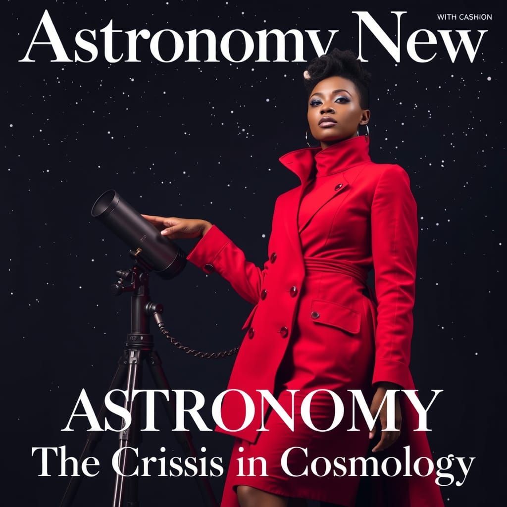 Avant-Garde Fashion: Woman with Telescope in Starry Night