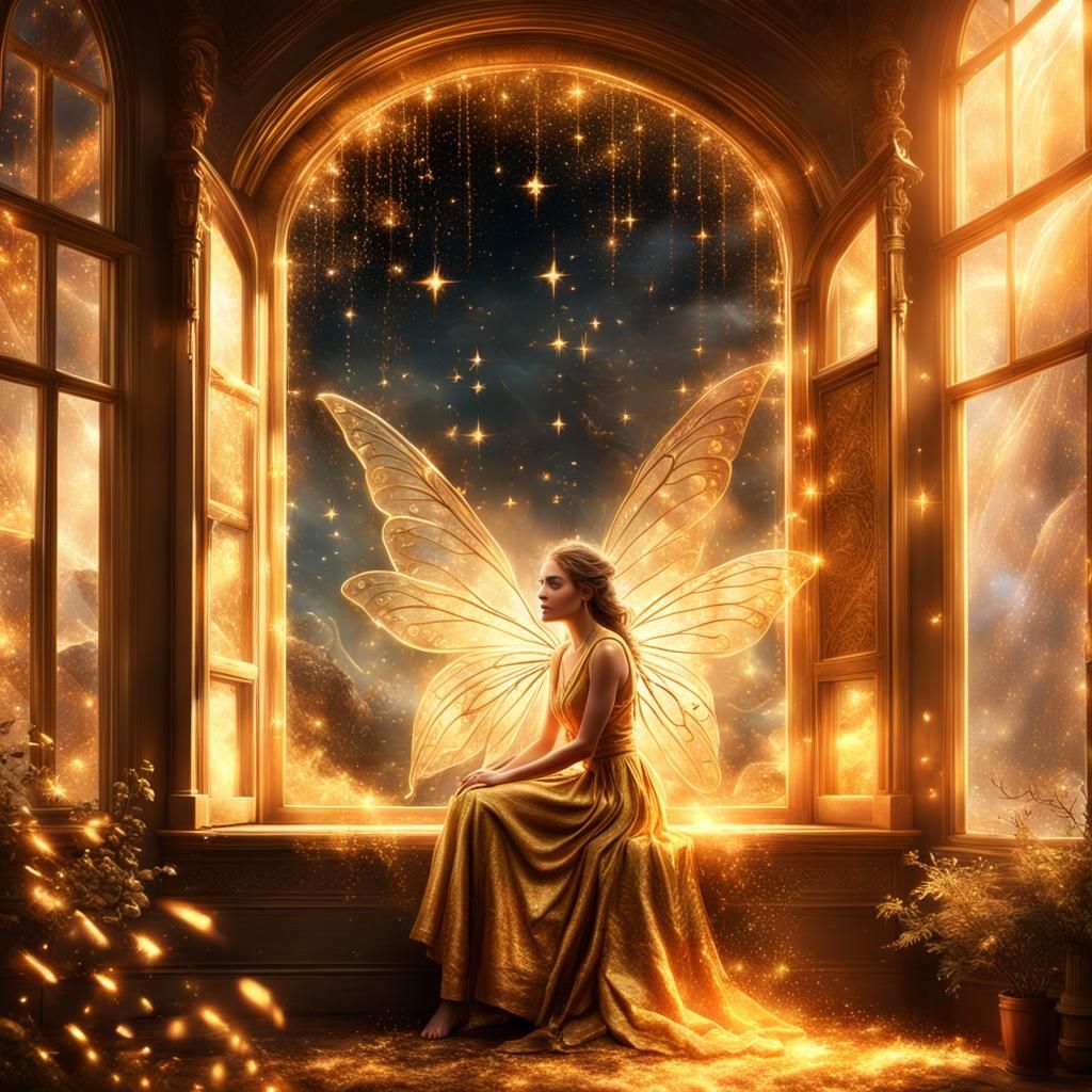 Girl's Magical Fairy Transformation at Window