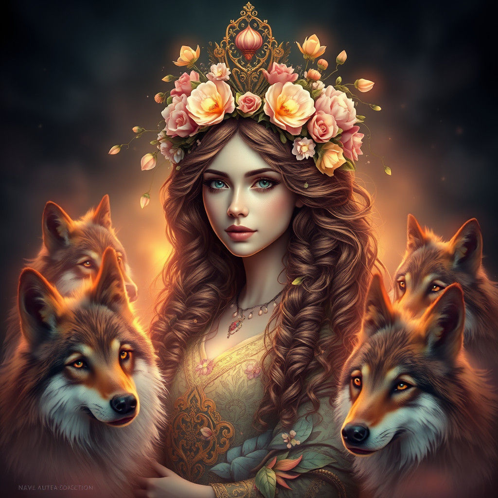 Fantasy Flower Girl Portrait in Art Nouveau Style