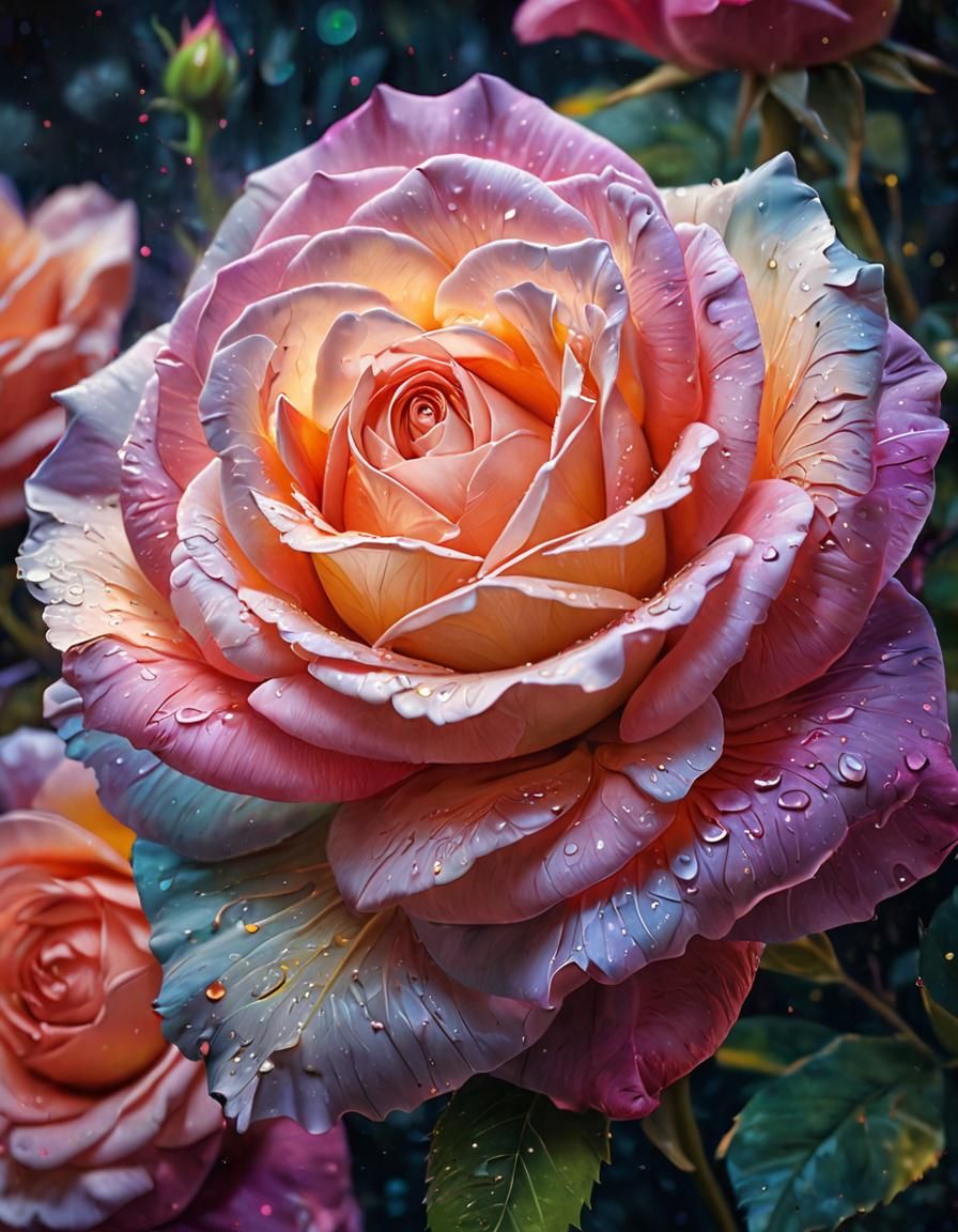 Moonlit Rose in Bloom: Vivid Oil Painting