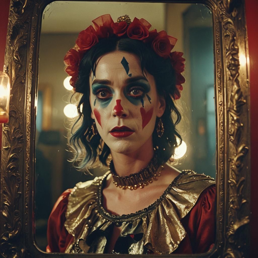 Clown Reflection: Moody Cinematic Film Still