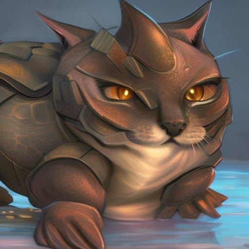 Kitten with Turtle Shell: Fantasy Concept Art