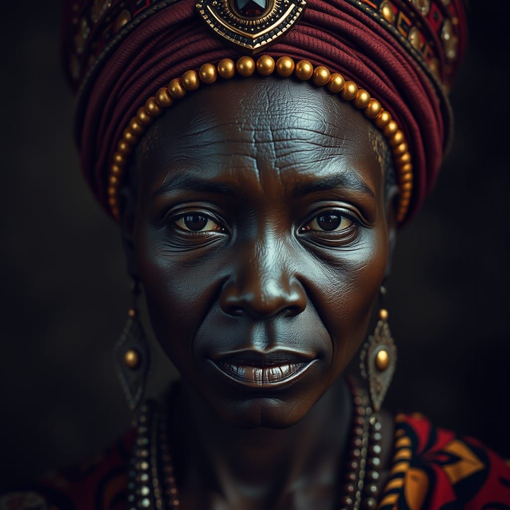 Ghanaian Queen in Hyperrealistic Portrait