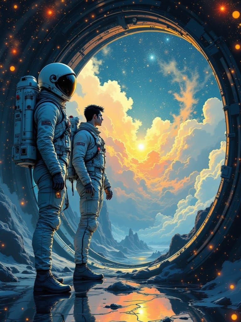 Astronaut Gazing at Cosmos in Futuristic Spacecraft