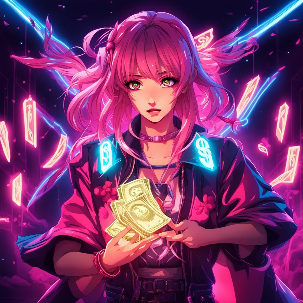 Anime Girl with Neon Lightning Power