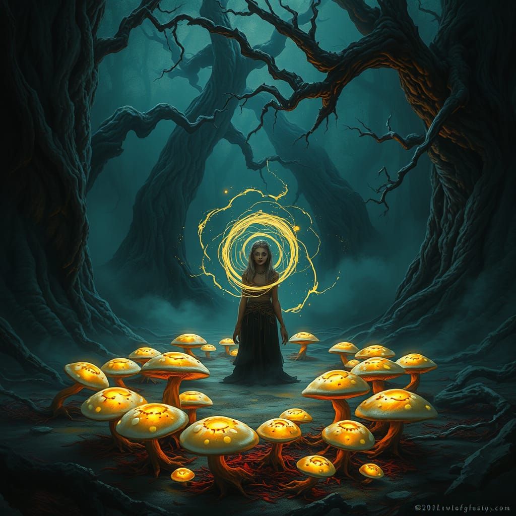 Mystical Fay Witch in Dark Fantasy Scene