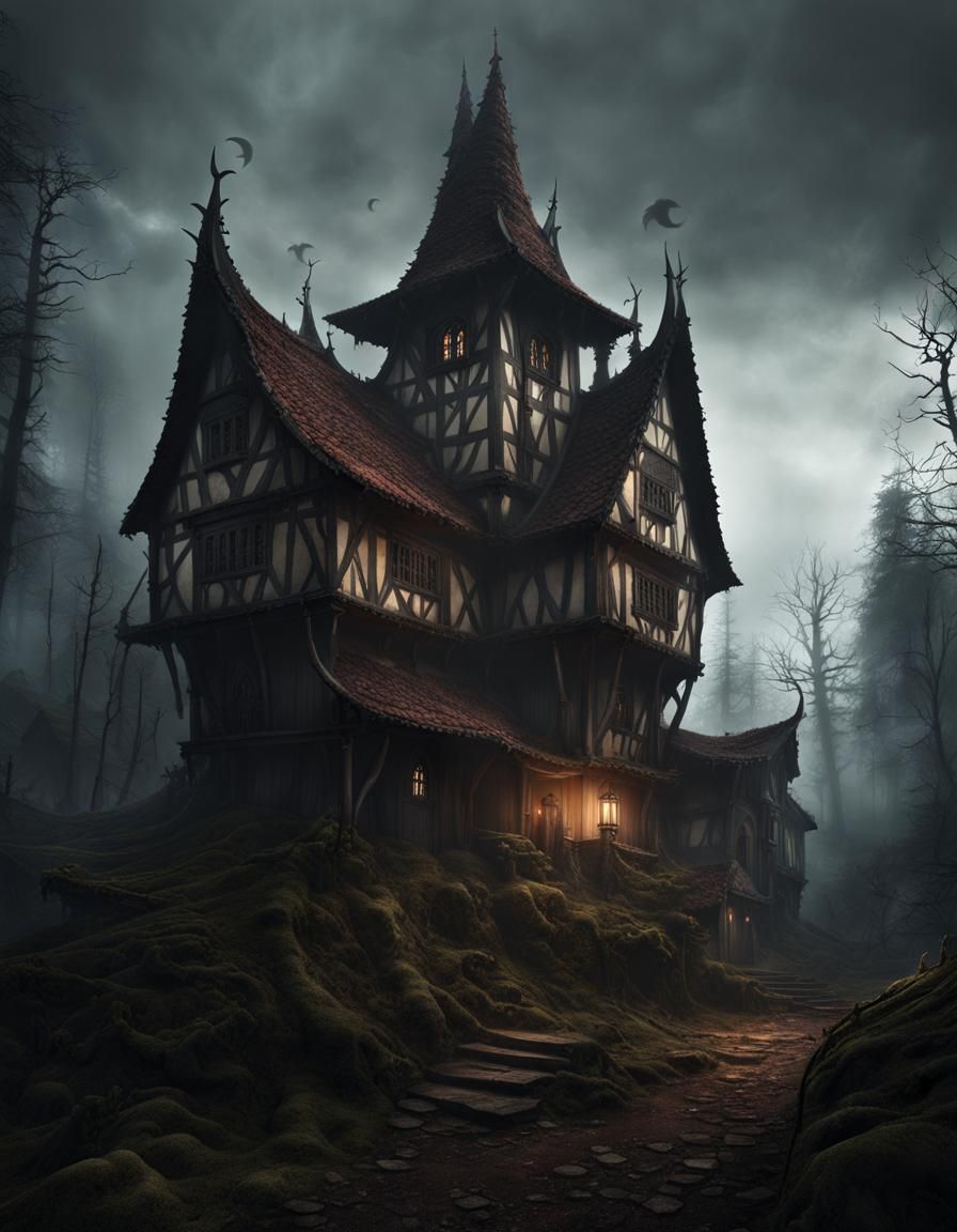 Haunted Medieval Village in Ominous Forest