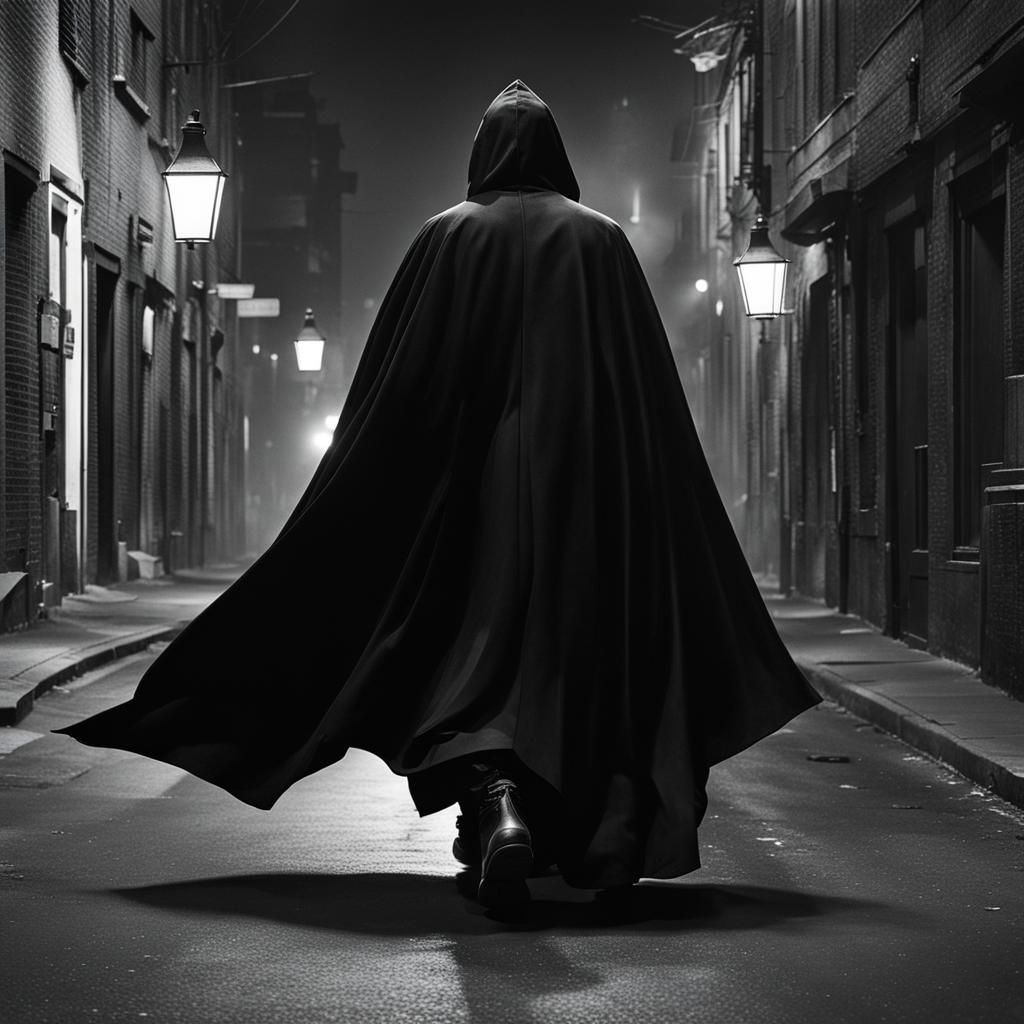 Ethereal Cloaked Figure Walks Down Shimmering Street