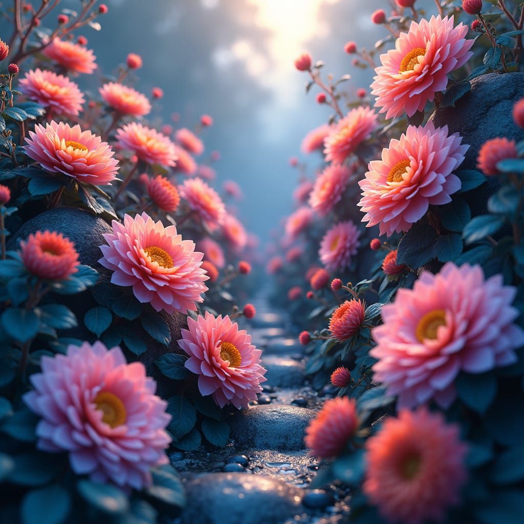 Mystical Floral Arrangement in Matte Painting Style
