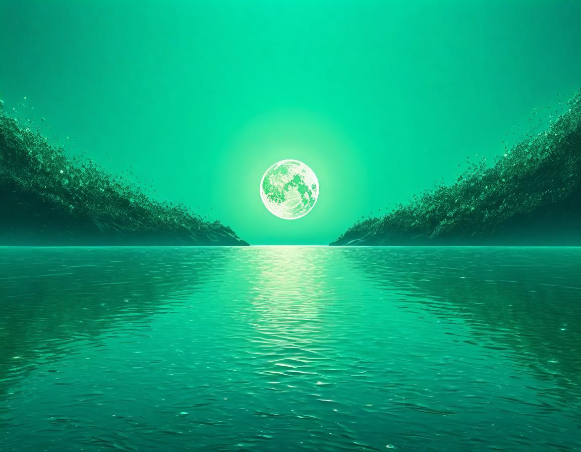 Ethereal Emerald Moonscape: Abstract Geometric Art