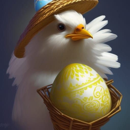 Chicken in Easter Bonnet, Pixar-Style Portrait