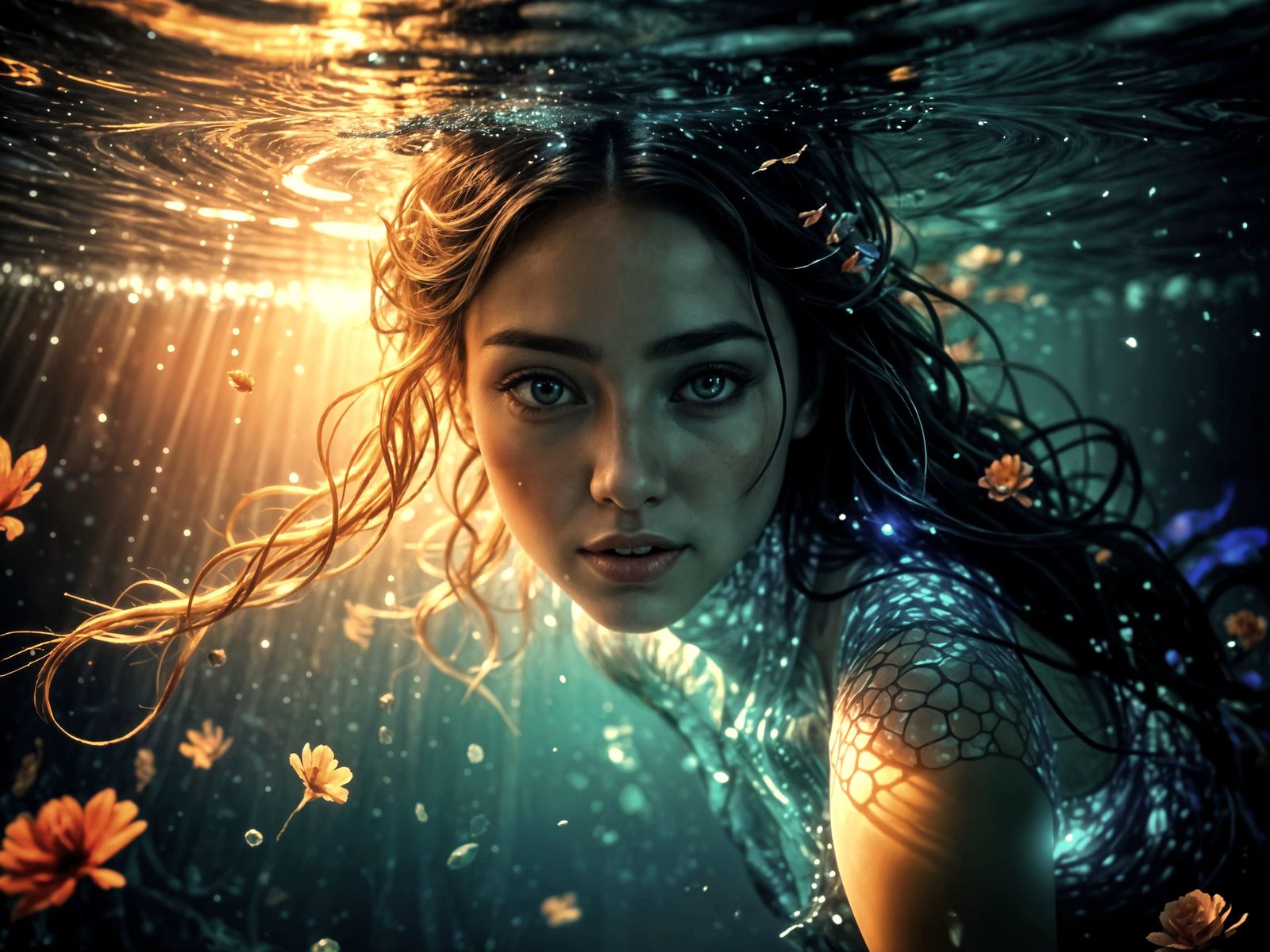 Ethereal Royal Mermaid Basks in Glowing Sunset