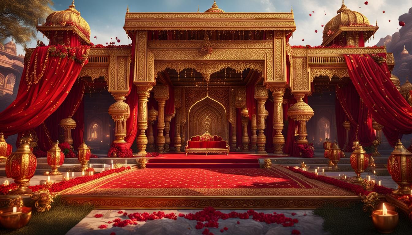 Vivid Red and Gold Indian Wedding Art