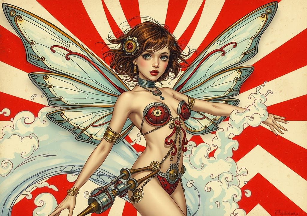 Industrial Fairy with Copper Hair in Steampunk Style