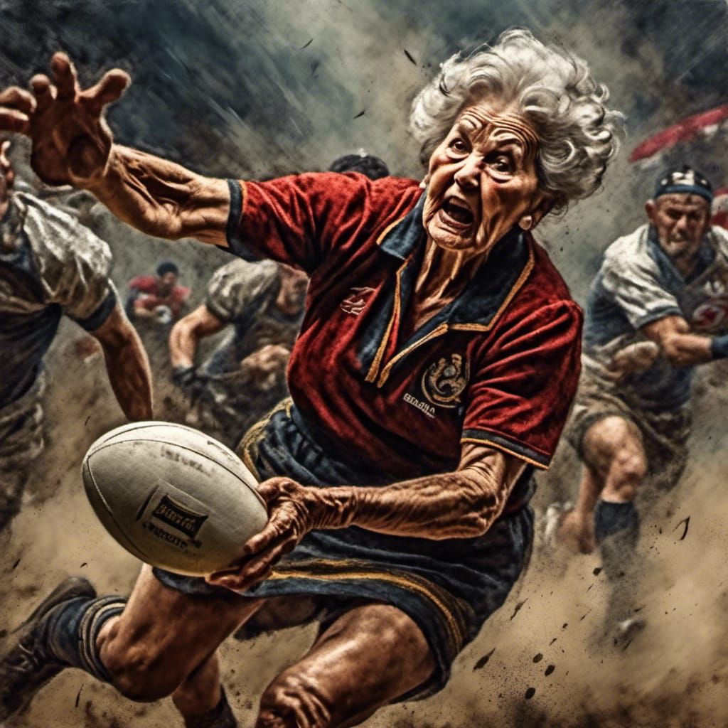 Dynamic Octogenarian Rugby Player in Photorealistic Style