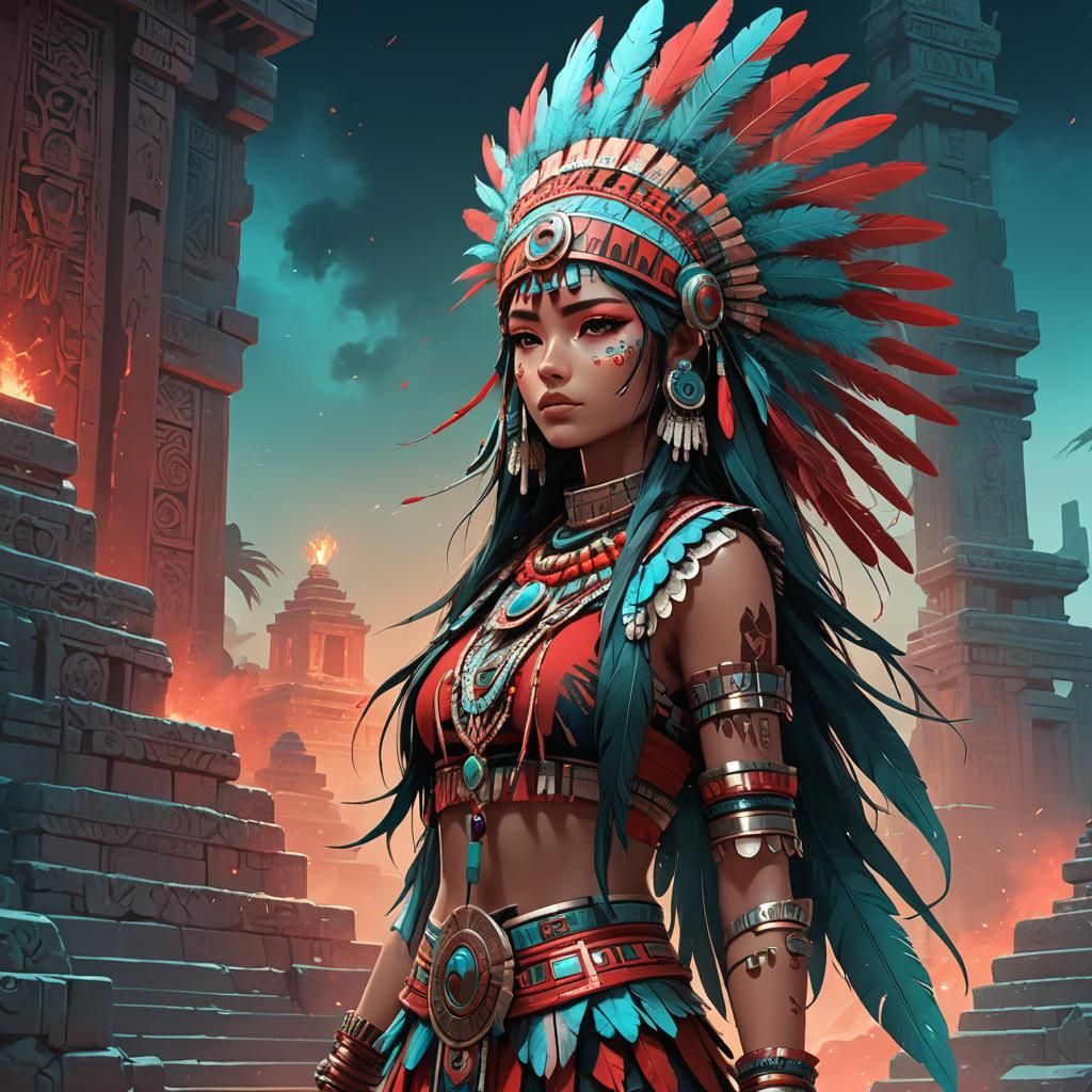 Mesoamerican Anime Waifu in Studio Trigger Style