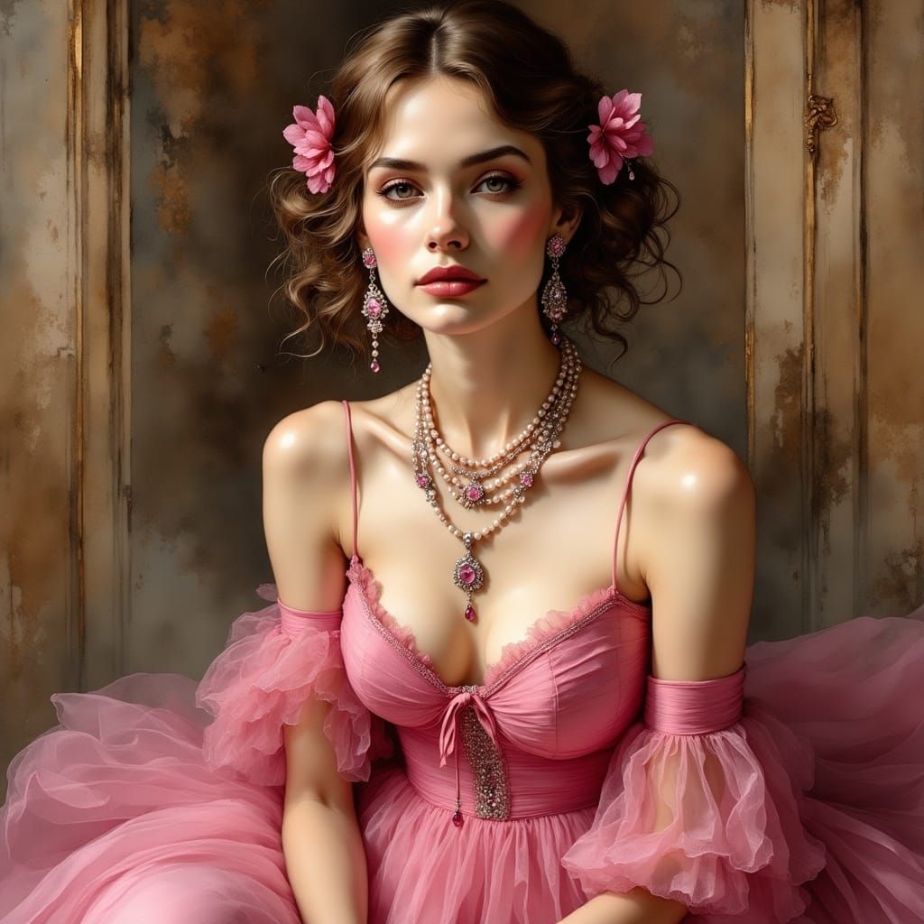 Elegant Pink Party Portrait in the Style of Old Masters