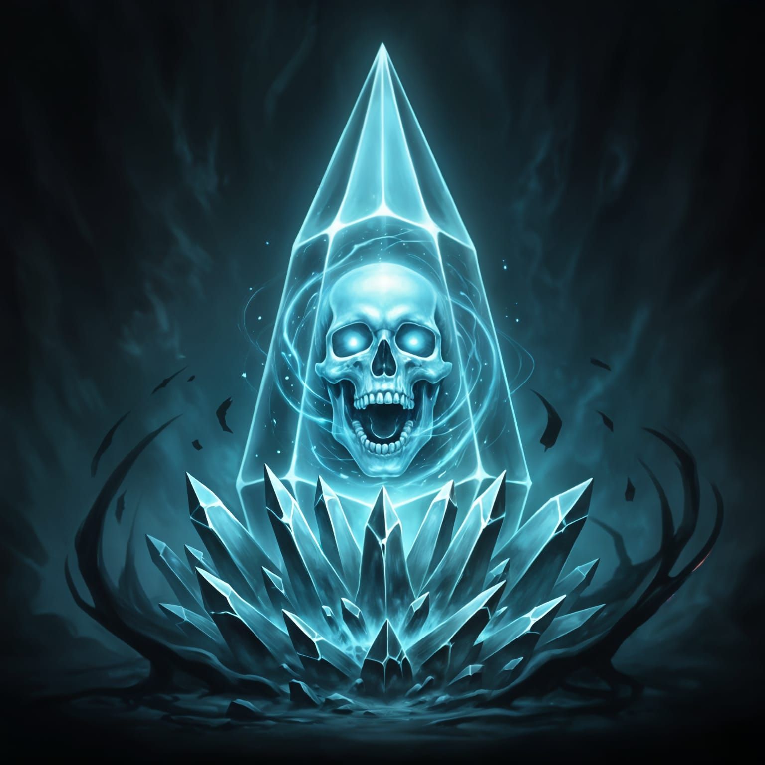 Spectral Skull Within Luminous Soul Crystal