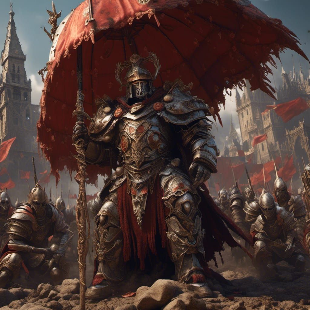 Armored Zealot Leads Crusade, Detailed Matte Painting