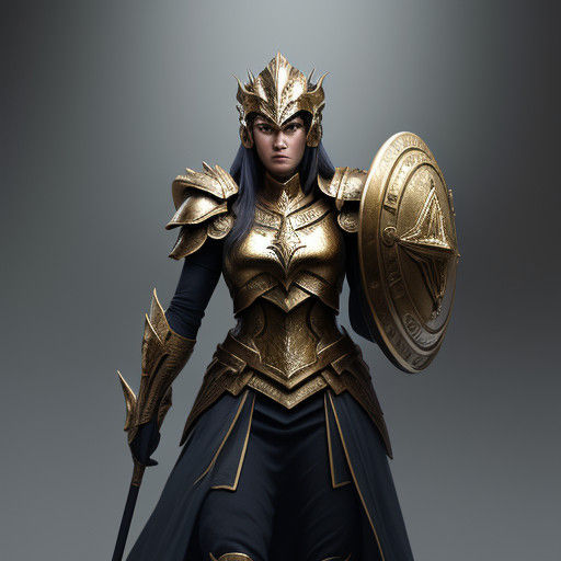 Woman Servant Athena in Dark Cave with Shining Armor