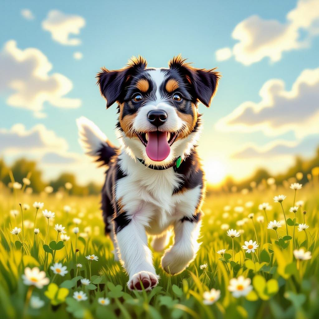 Parson Russell Terrier in Clover Field at Golden Hour
