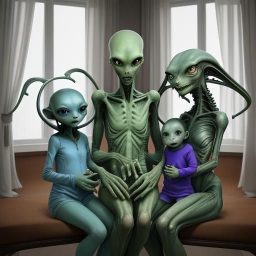 Alien Family Portrait in Sci-Fi Style