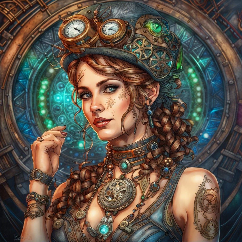 Steampunk Lady Dancing: Watercolor Portrait in Ultra HD