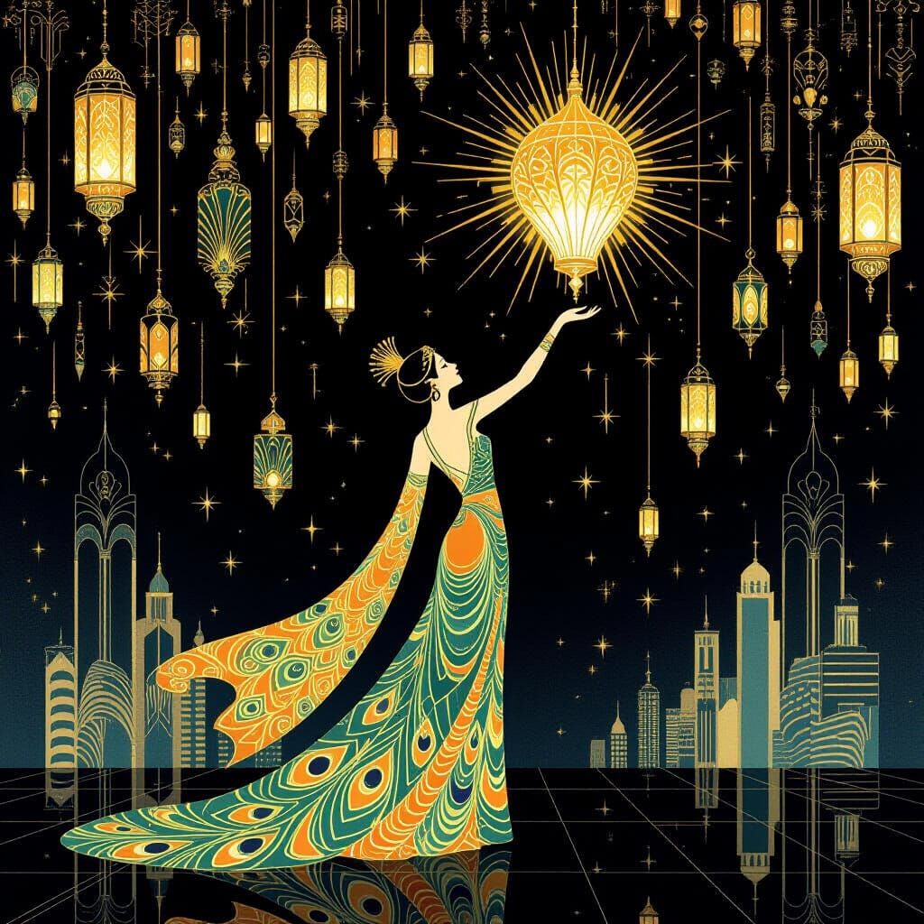 Art Deco Fantasy: Lanterns in the Night