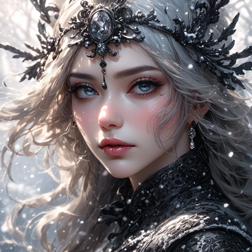 Monochrome Portrait of Woman on Snow