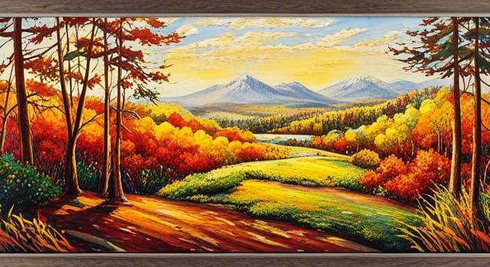 Colorful Autumn Forest Landscape in Watercolor Style