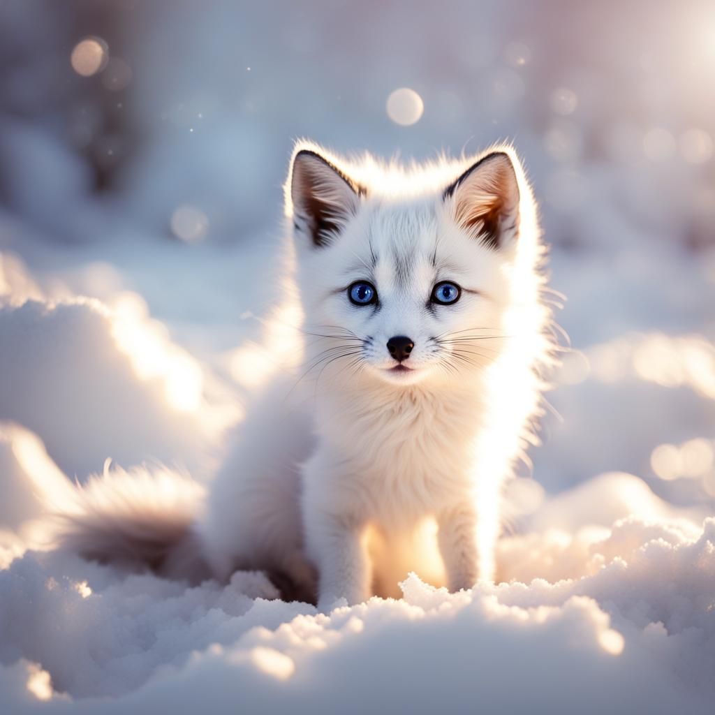 Ethereal Arctic Fox Pup in Fantasy Landscape