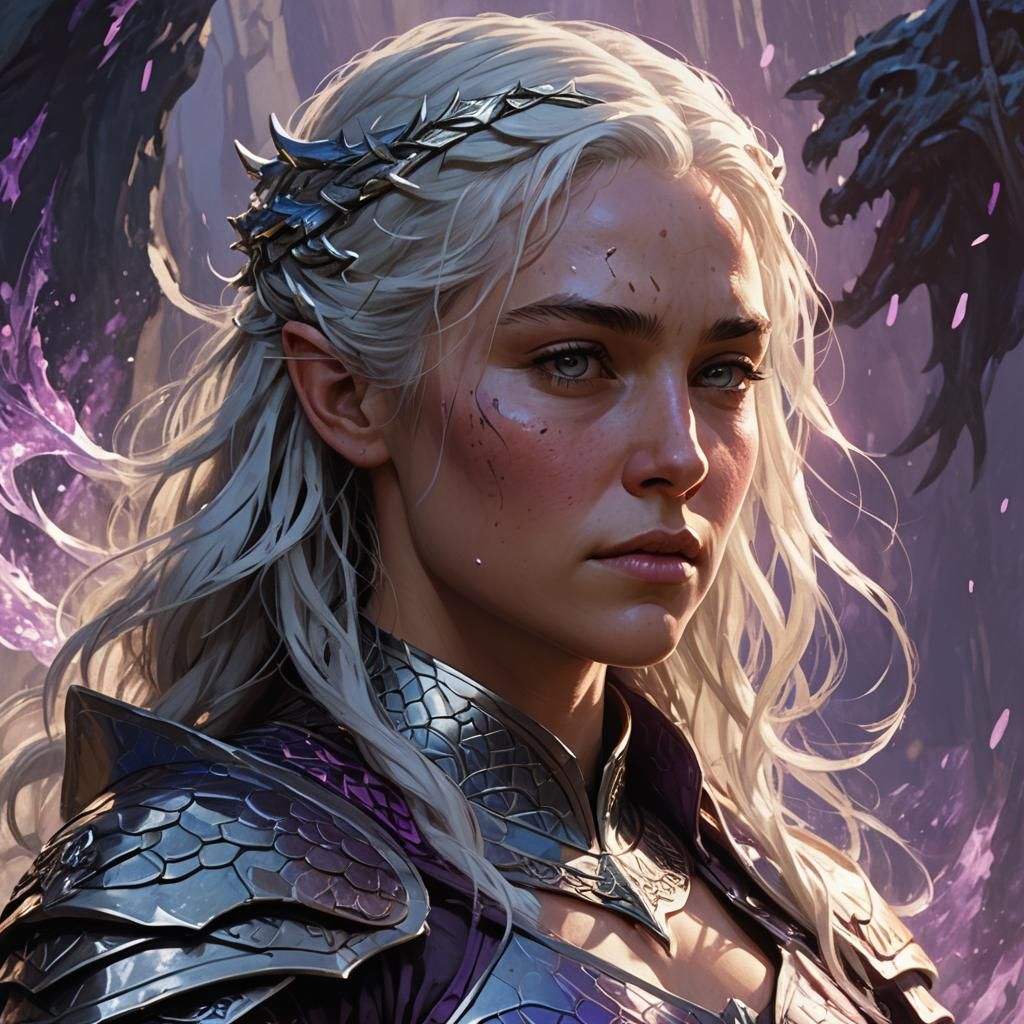 Rhaenys Targaryen Rides Meraxes: Greg Rutkowski Style Portra...