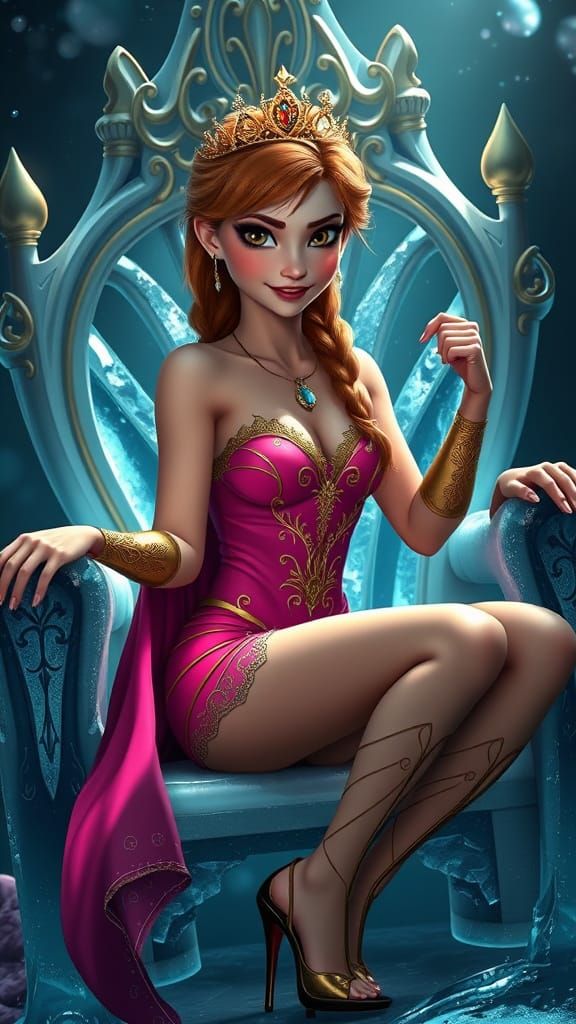 Disney Princess Anna in a Vibrant, Cyberpunk-Inspired Underw...