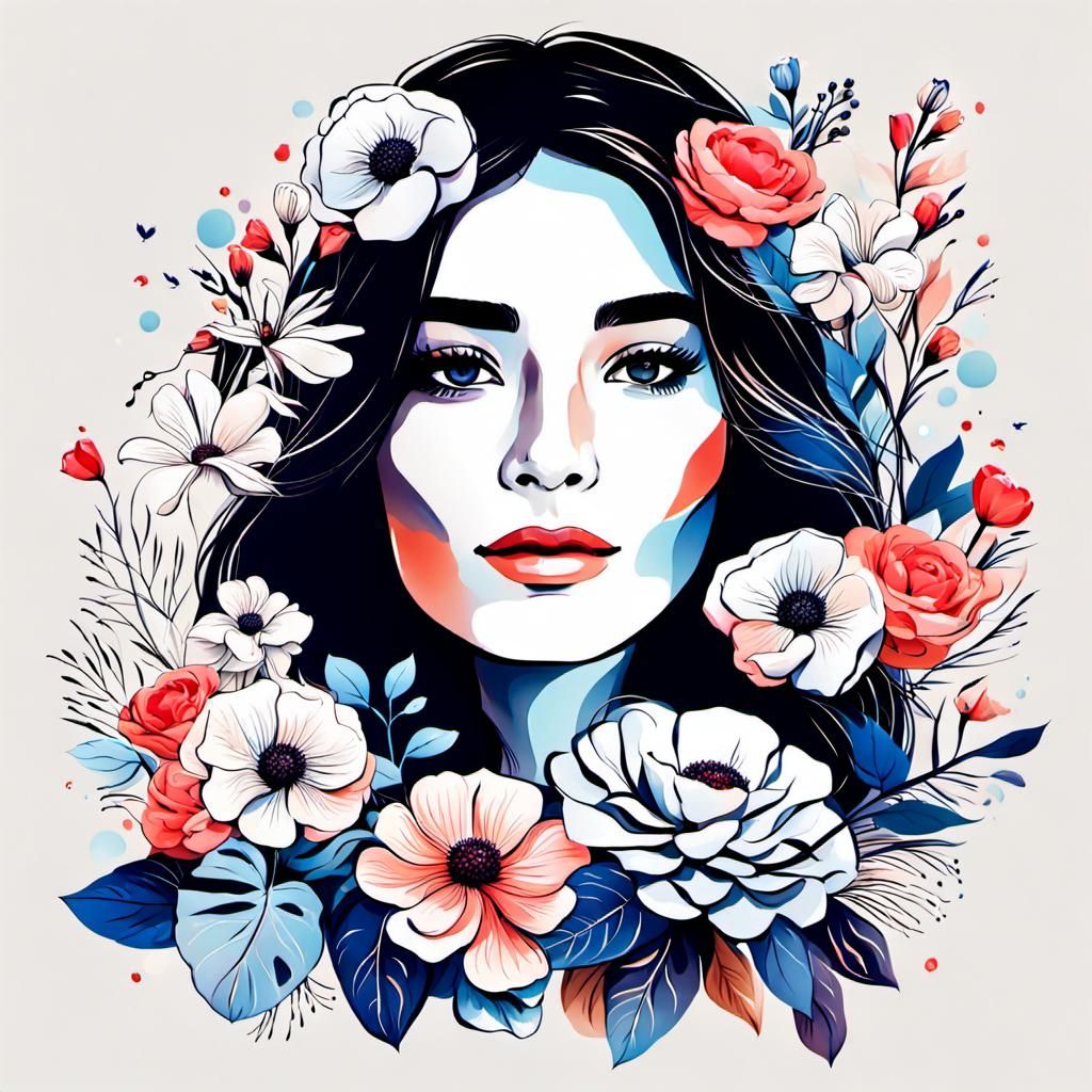 a woman with flowers