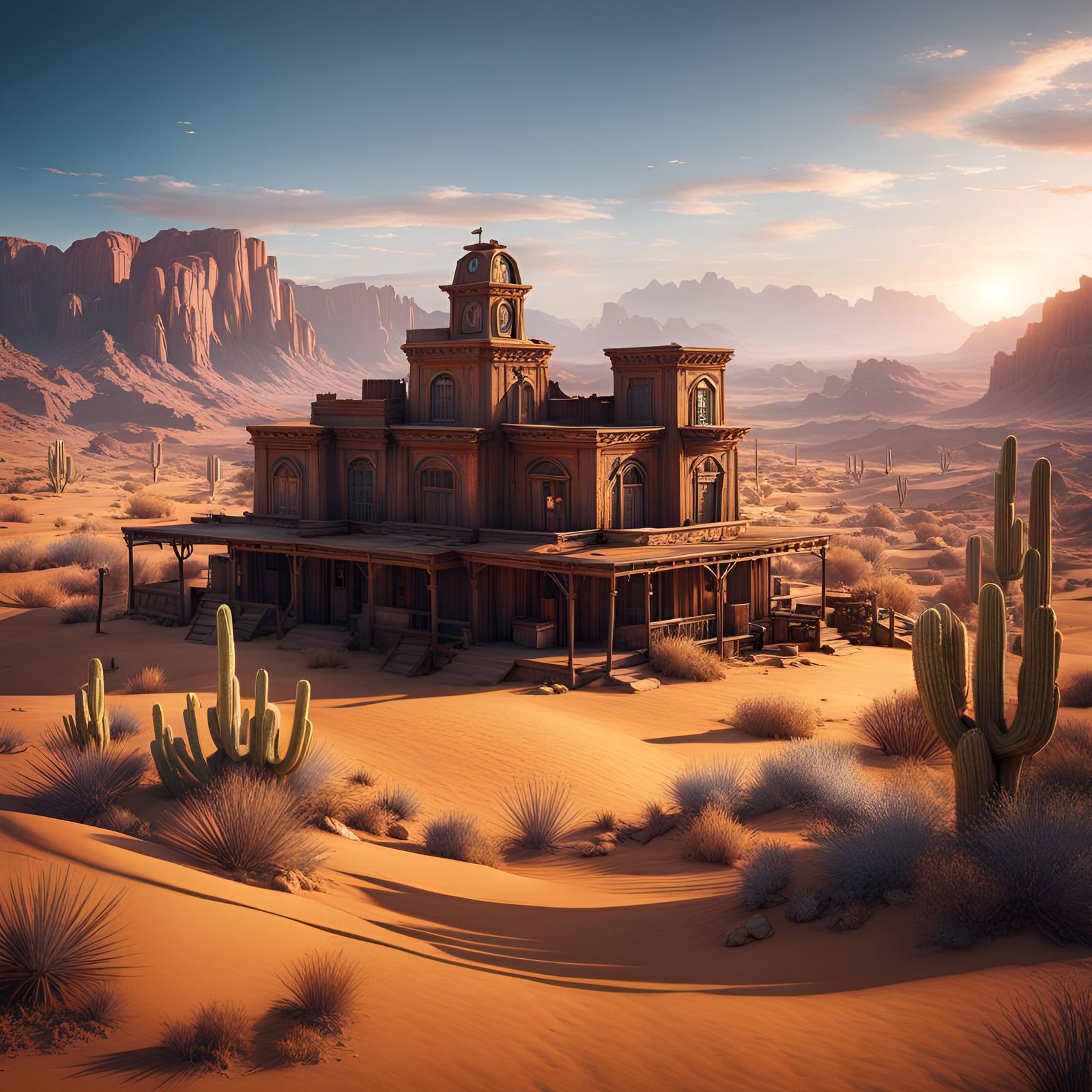 Desert Ghost Town Matte Painting in Deep Color
