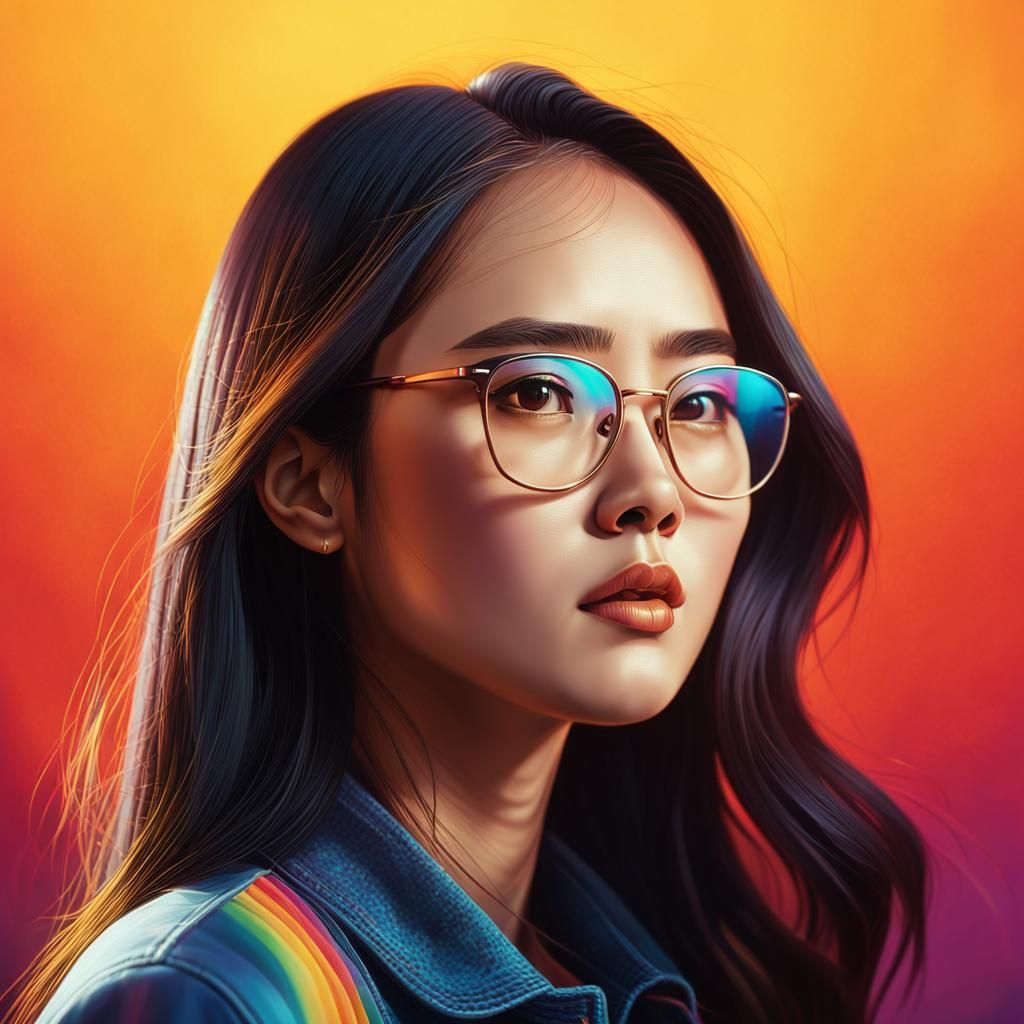 Hyperrealistic Portrait of Korean Woman with Glasses