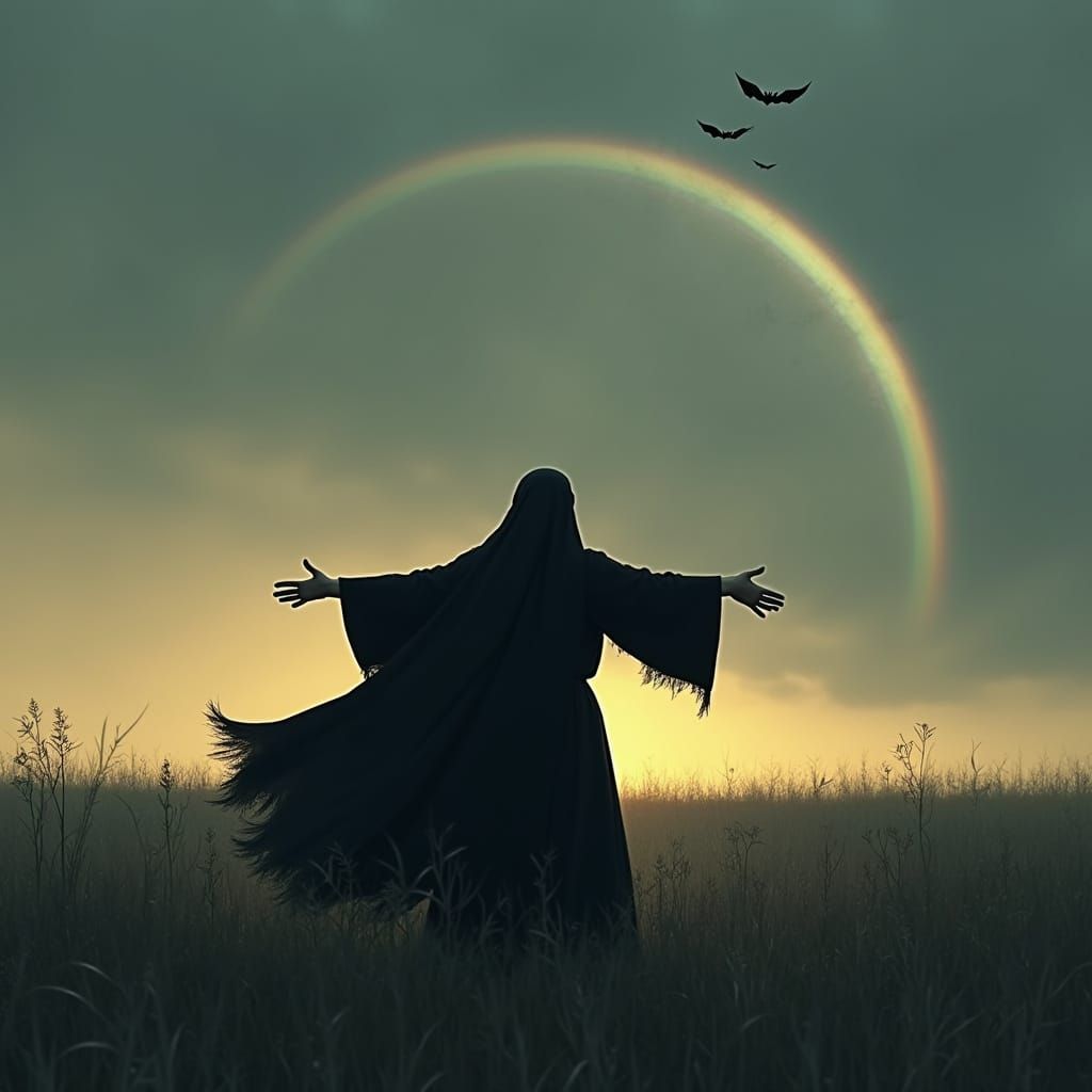 Nun in Field at Twilight in Gothic Style