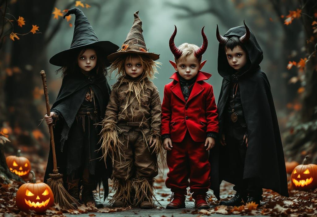 Halloween Children in Spooky Costumes