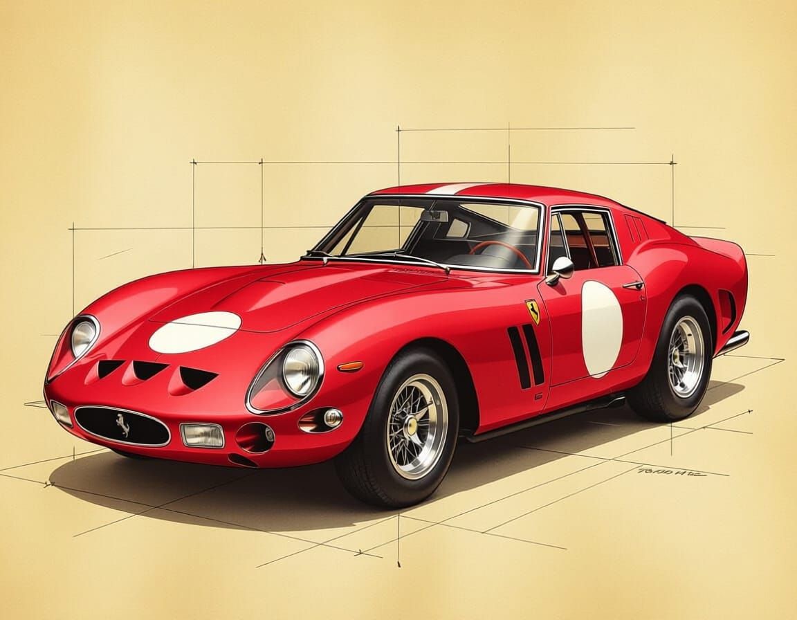 Ferrari 250 GTO Drawing in Da Vinci Style